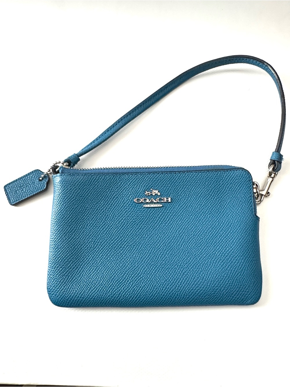 Coach Teal Blue Pebbled Leather Wristlet